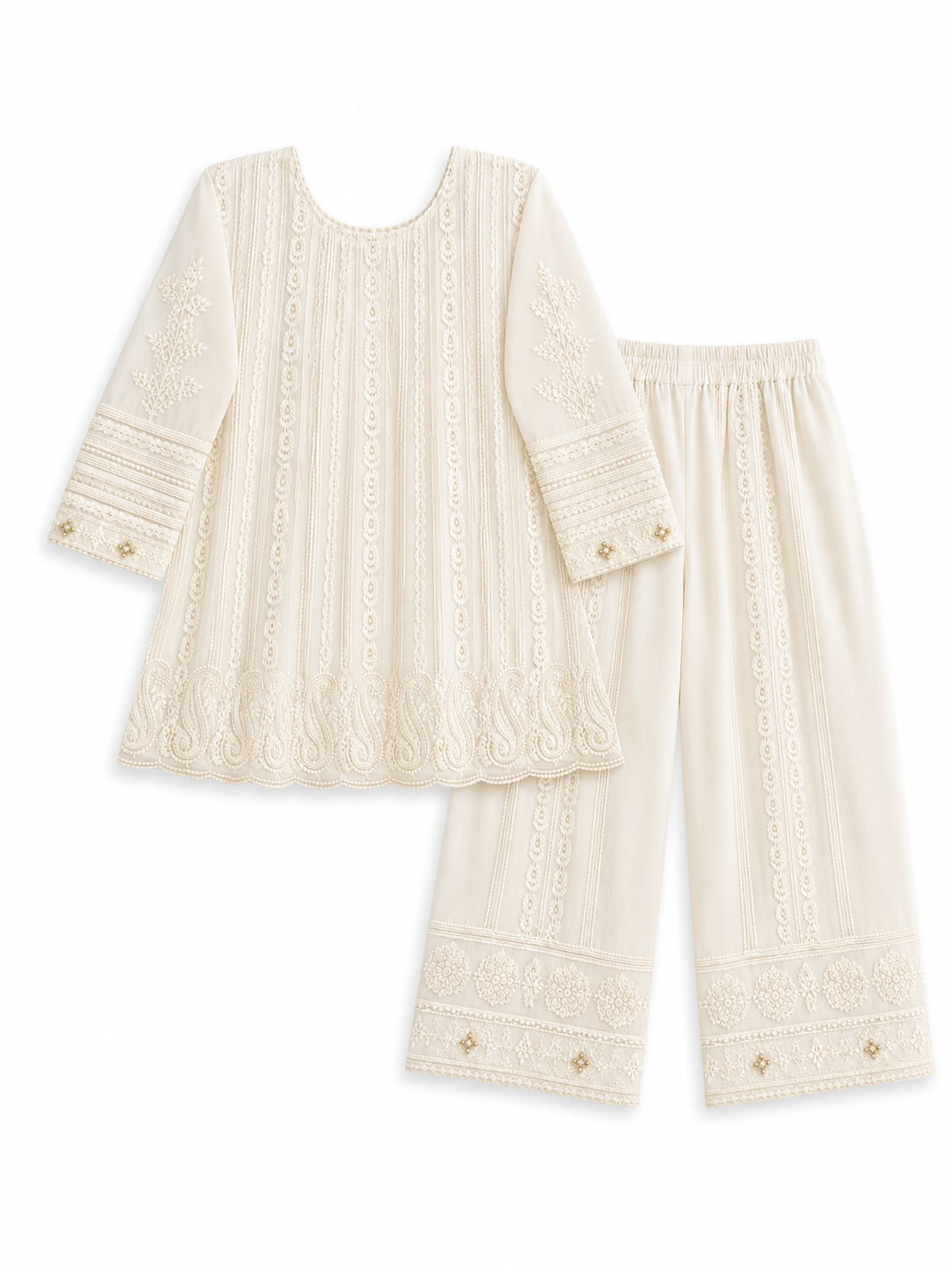 Ayzal Kids Wear Ivory Chikankari Georgette Kurti Pant Set - Image 2