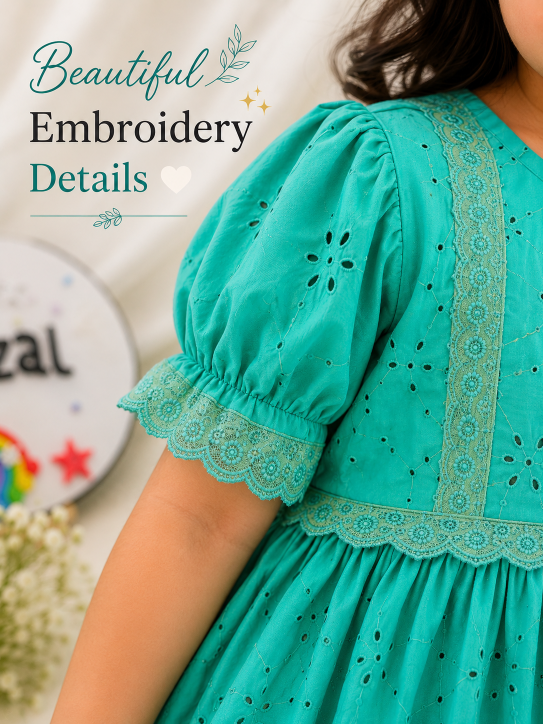 Turquoise Hakoba Lace Top & Afghani Salwar Set - Image 3