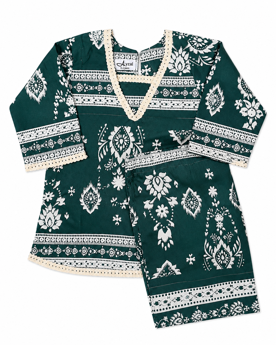 Ayzal Kids Wear Green Printed Rayon Co-Ord Set Pant - Image 2