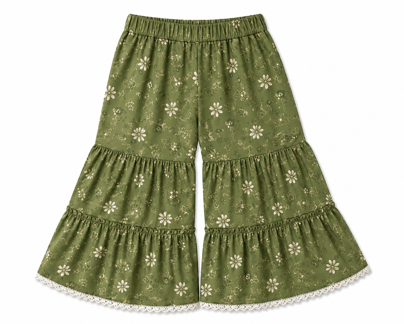 Ayzal Kids Wear Olive Green Peplum Top with Double Layered Garara Set - Image 4