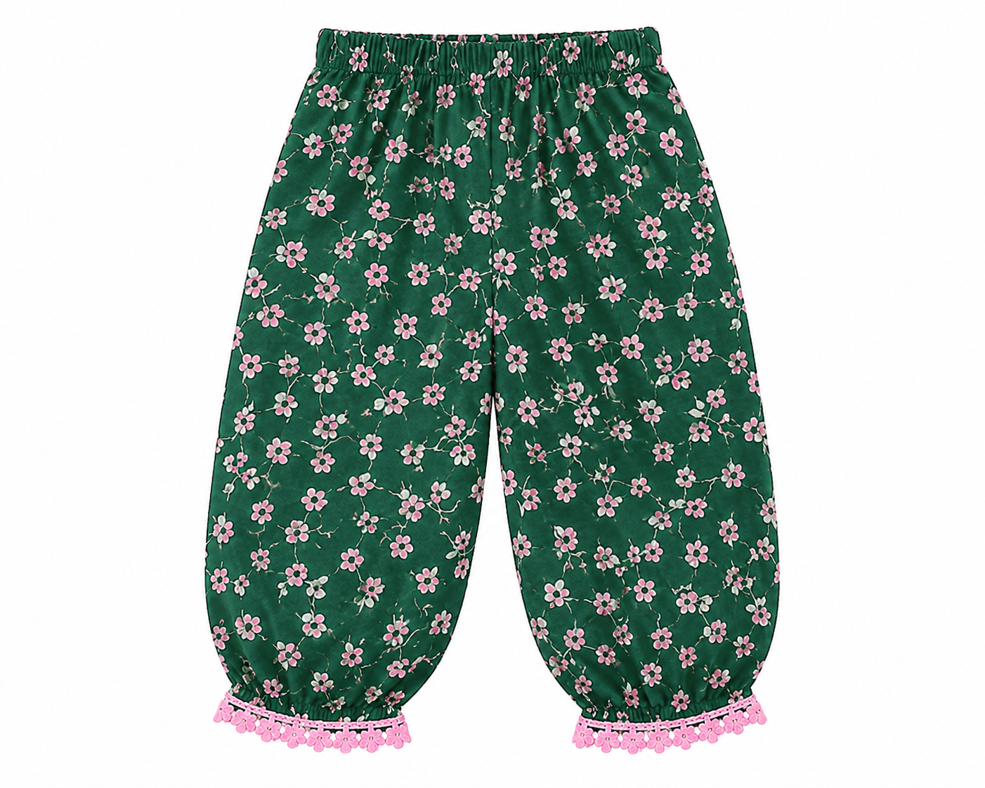 Ayzal Girls Green Floral Cotton Kurti & Dhoti Pant Set - Image 4