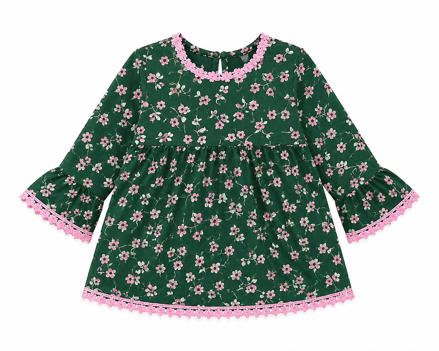 Ayzal Girls Green Floral Cotton Kurti & Dhoti Pant Set - Image 3