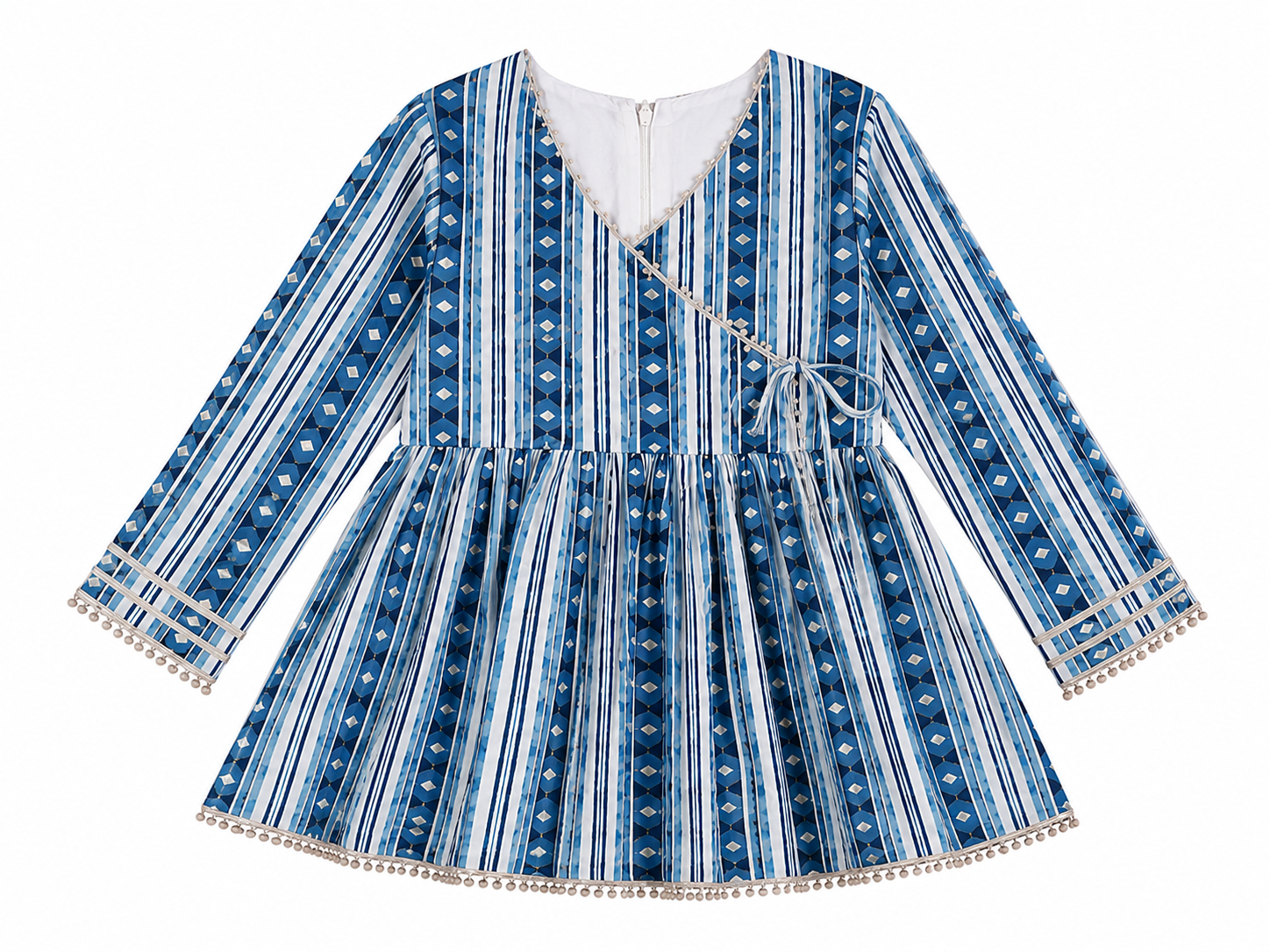 Ayzal Kids Wear Blue Stripe Mul Cotton Kurti & Sharara Set - Image 3