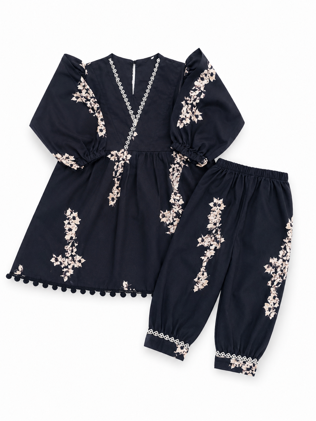 Ayzal Kids Wear Black Floral Rayon Kurti & Pant Set - Image 2