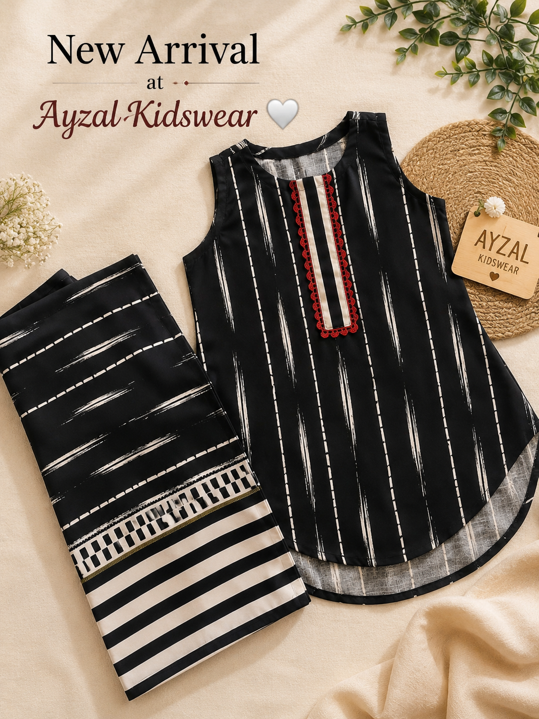 Ayzal Kidswear Black Printed Rayon Kurti Palazzo Set - Image 2