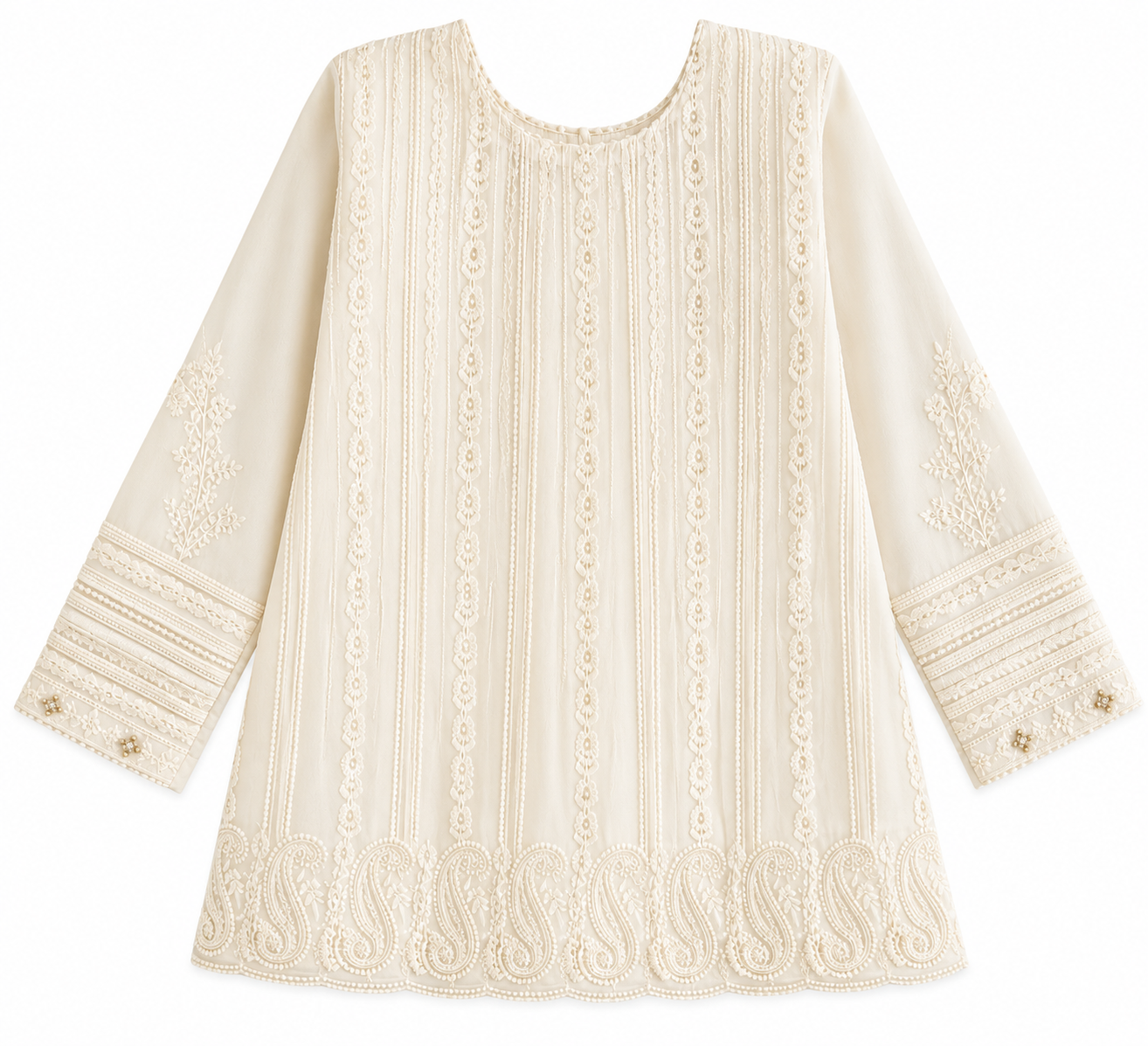 Ayzal Kids Wear Ivory Chikankari Georgette Kurti Pant Set - Image 3